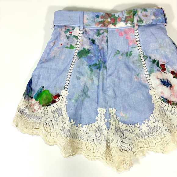 *SOLD* Zimmermann Everley Floral Belted Lace Trim Linen Shorts Light Blue NWT - Picture 11 of 17